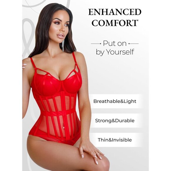 Women's Red Underbust Corset Lace Up Waist Trainer Shapewear Body Shaper - Picture 4 of 7